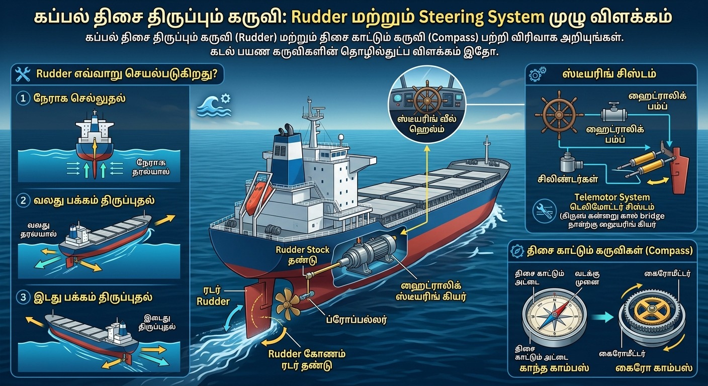 கப்பல் திசை திருப்பும் கருவி: Rudder மற்றும் Steering System முழு விளக்கம்
